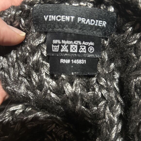 Anthropologie Vincent Pradier Black/Silver Metallic Infinity Scarf Grunge Knit - Picture 2 of 6